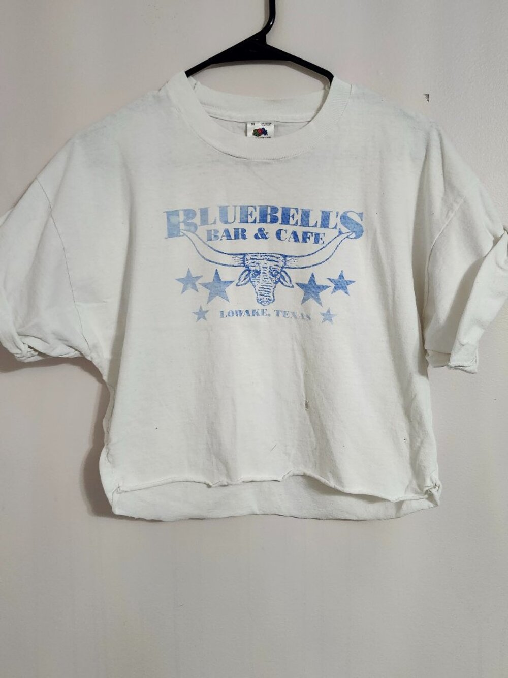 Distressed, Vintage Bluebells Bar & Cafe Lowake Texas Cropped Graphic Tee size X
